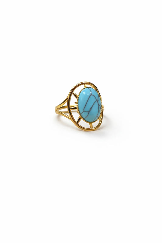 Anello in Acciaio Dorato con Pietra Naturale