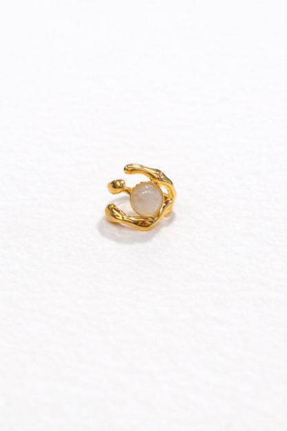 Anello in Acciaio Dorato con Pietra Naturale