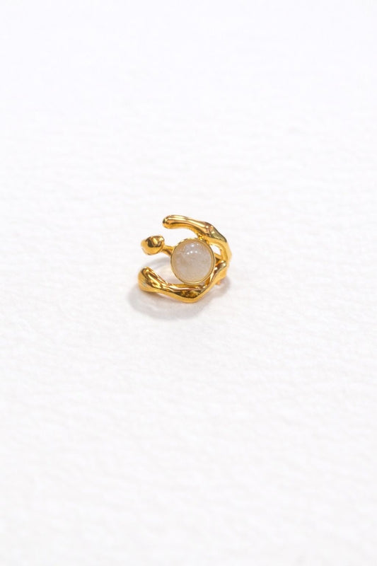 Anello in Acciaio Dorato con Pietra Naturale