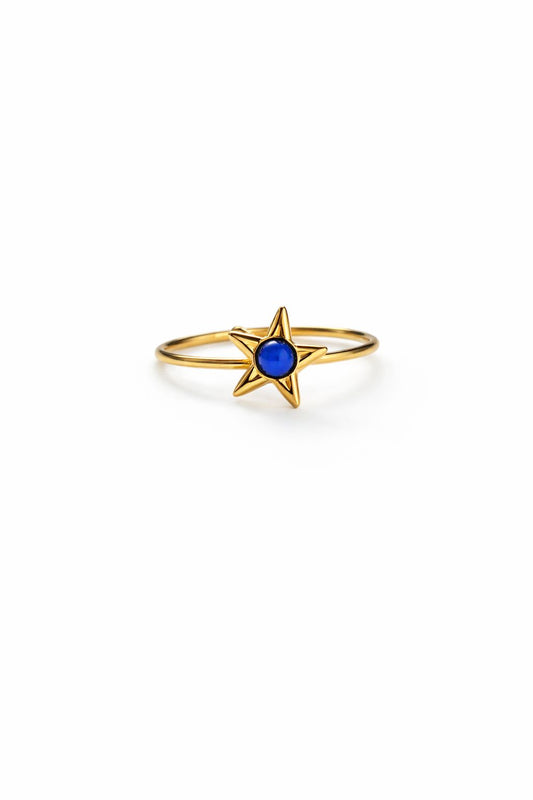 Anello in Acciaio Dorato con Pietra Naturale
