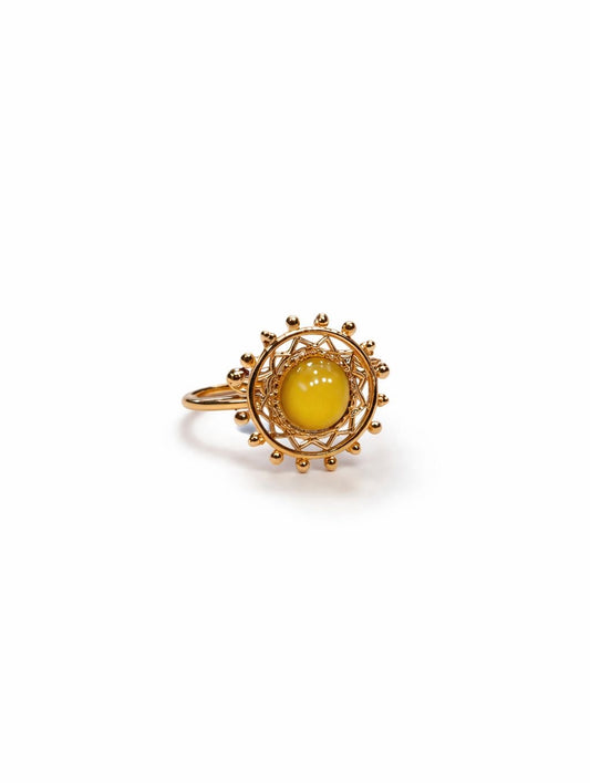 Anello in Acciaio Dorato con Pietra Naturale