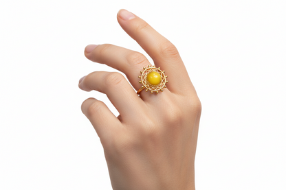 Anello in Acciaio Dorato con Pietra Naturale