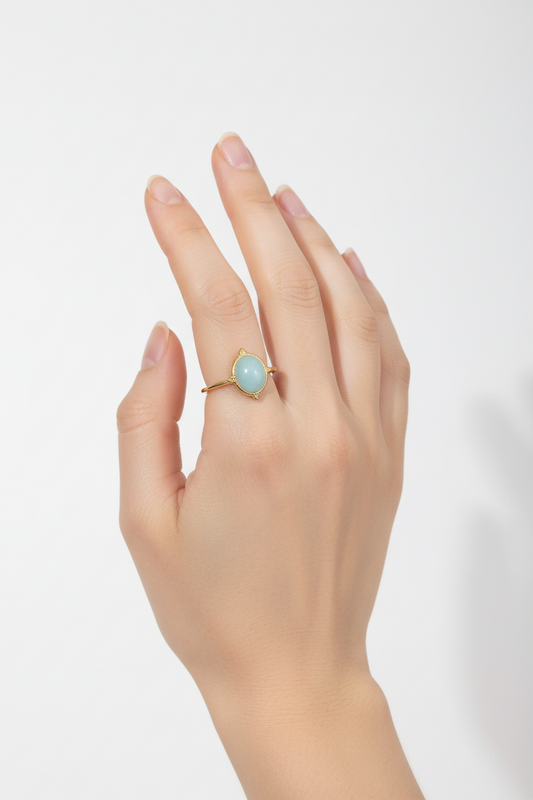 Anello in Acciaio Dorato con Pietra Naturale