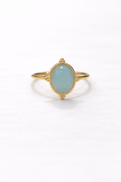 Anello in Acciaio Dorato con Pietra Naturale
