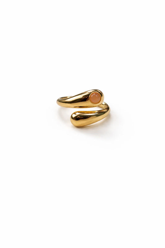 Anello in Acciaio Dorato con Pietra Naturale