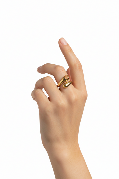 Anello in Acciaio Dorato con Pietra Naturale