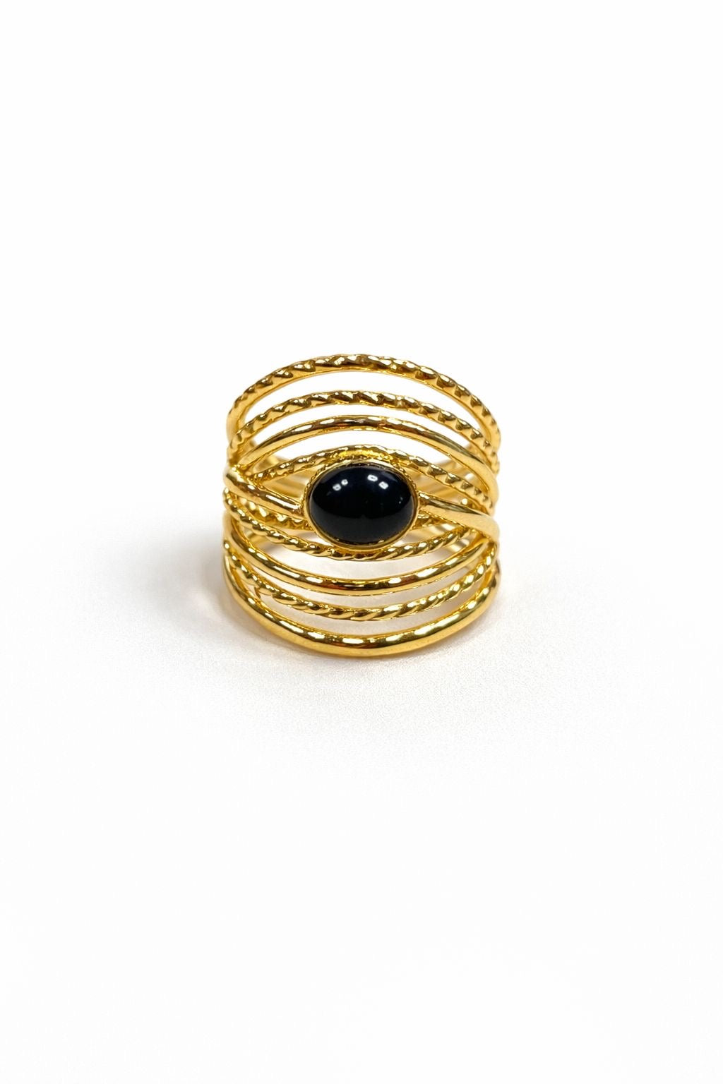 Anello in Acciaio Dorato con Pietra Naturale NERO