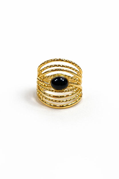 Anello in Acciaio Dorato con Pietra Naturale NERO