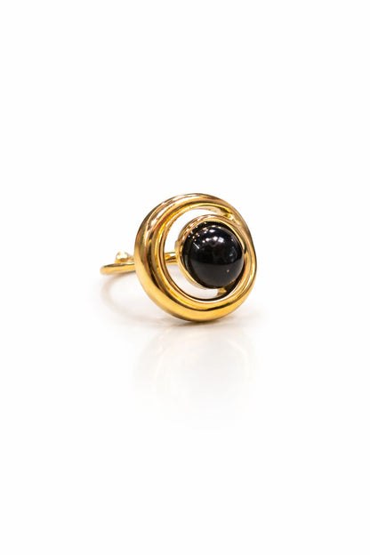 Anello in Acciaio Dorato con Pietra Naturale