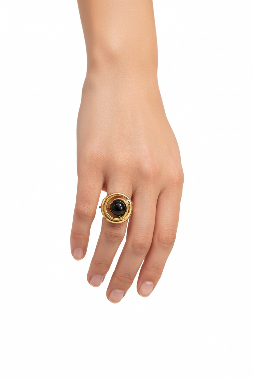 Anello in Acciaio Dorato con Pietra Naturale