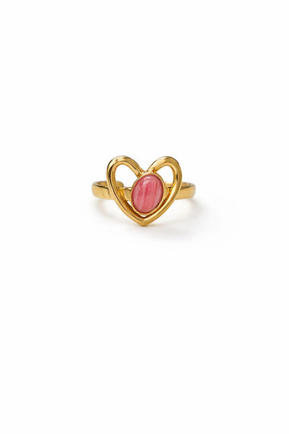 Anello in Acciaio Dorato con Pietra Naturale