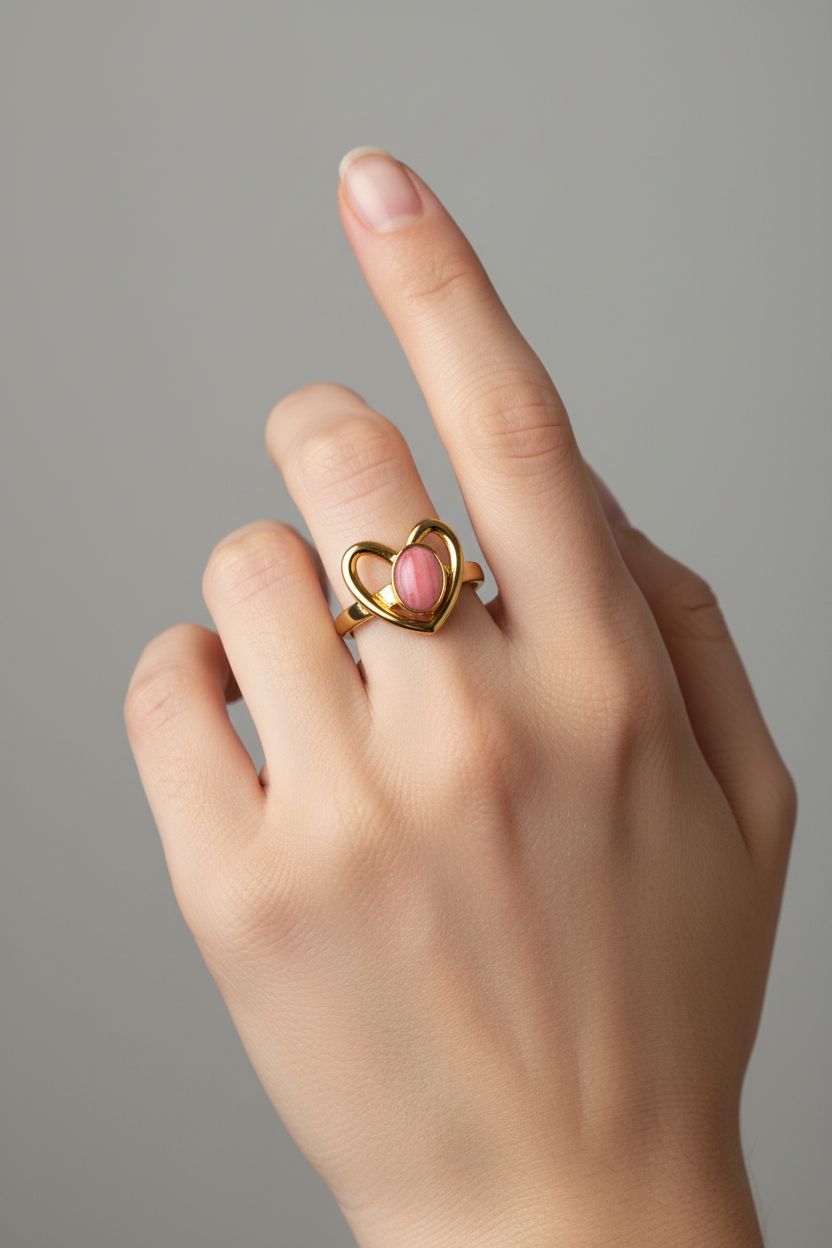 Anello in Acciaio Dorato con Pietra Naturale