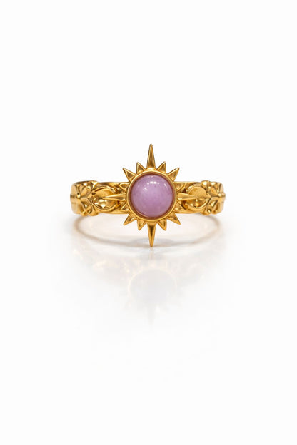 Anello in Acciaio Dorato con Pietra Naturale