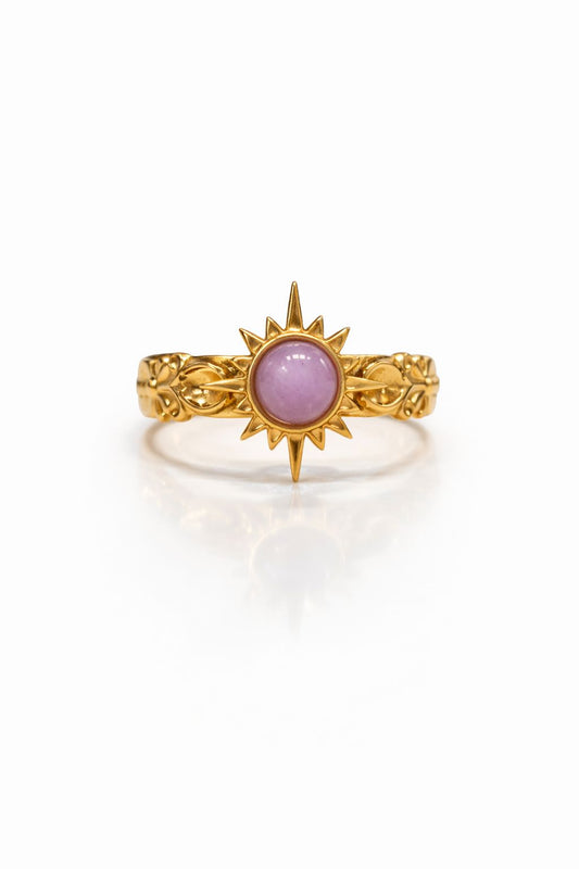 Anello in Acciaio Dorato con Pietra Naturale