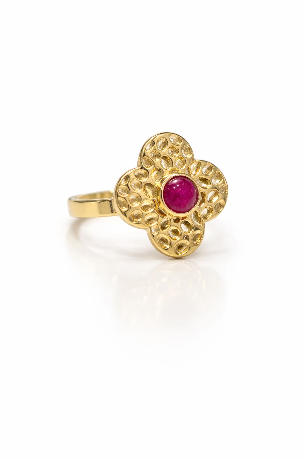Anello in Acciaio Dorato con Pietra Naturale