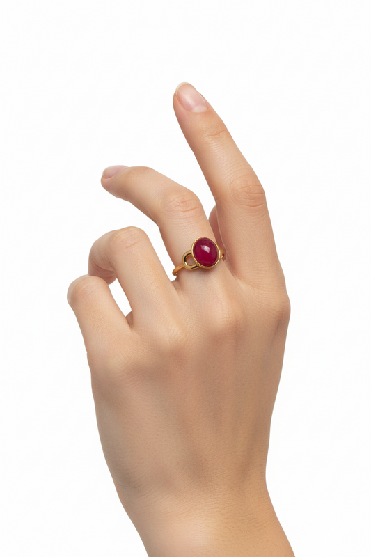 Anello in Acciaio Dorato con Pietra Naturale