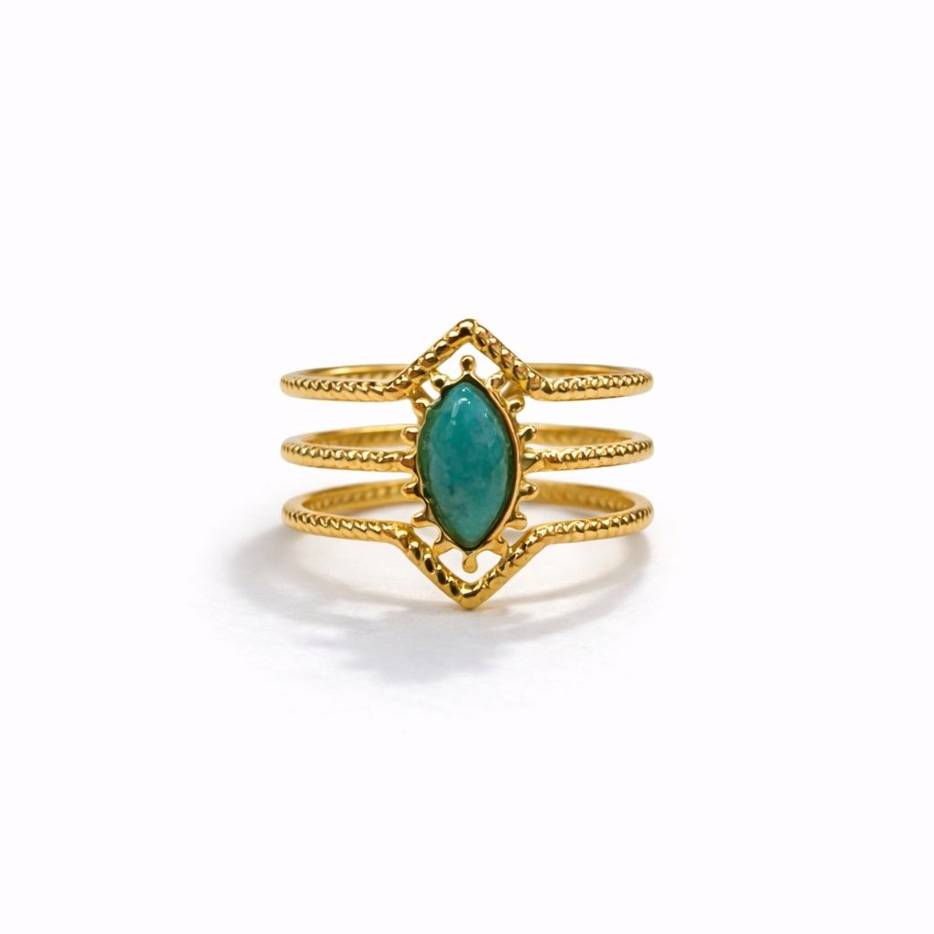 Anello in Acciaio Dorato con Pietra Naturale