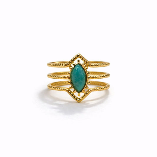 Anello in Acciaio Dorato con Pietra Naturale