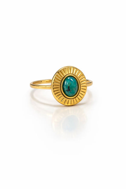 Anello in Acciaio Dorato con Pietra Naturale