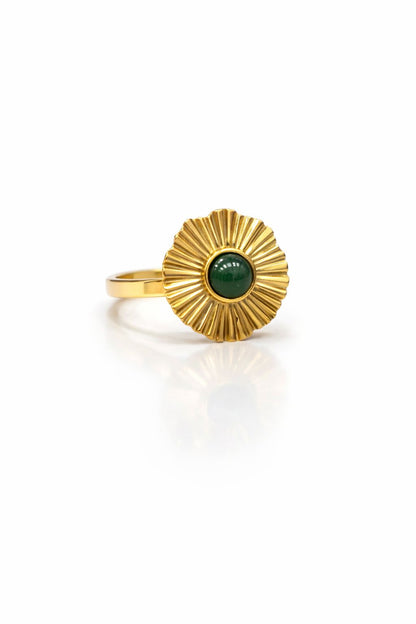 Anello in Acciaio Dorato con Pietra Naturale