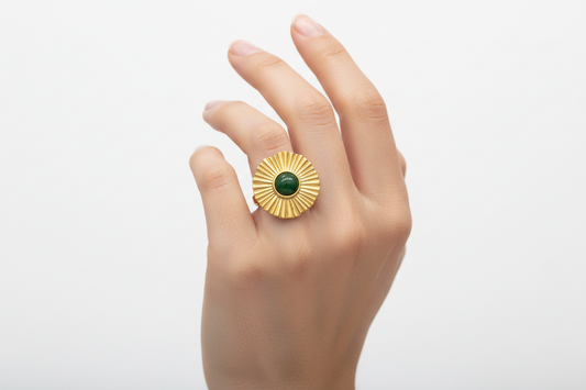 Anello in Acciaio Dorato con Pietra Naturale
