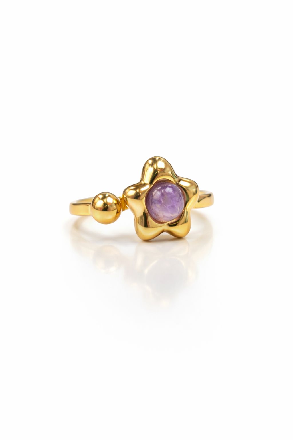 Anello in Acciaio Dorato con Pietra Naturale