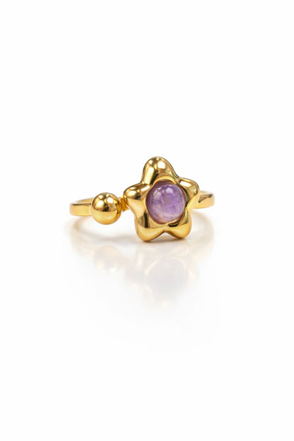 Anello in Acciaio Dorato con Pietra Naturale