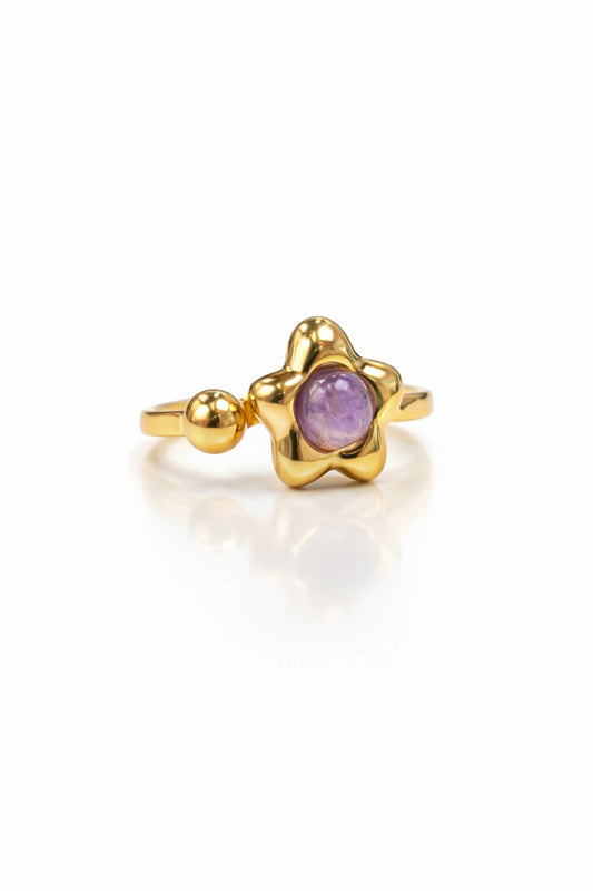 Anello in Acciaio Dorato con Pietra Naturale