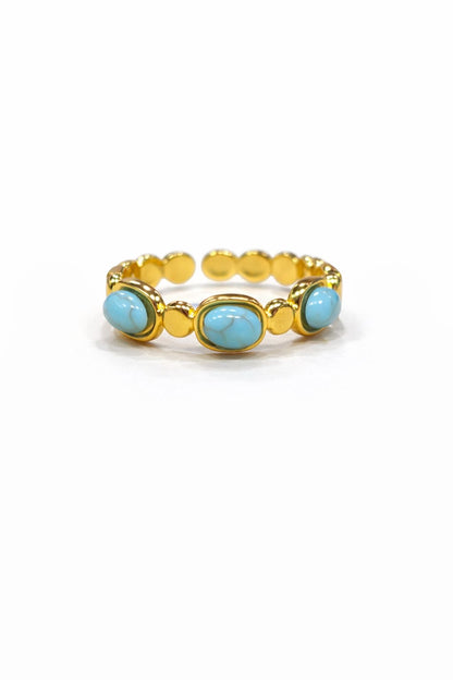 Anello in Acciaio Dorato con Pietra Naturale