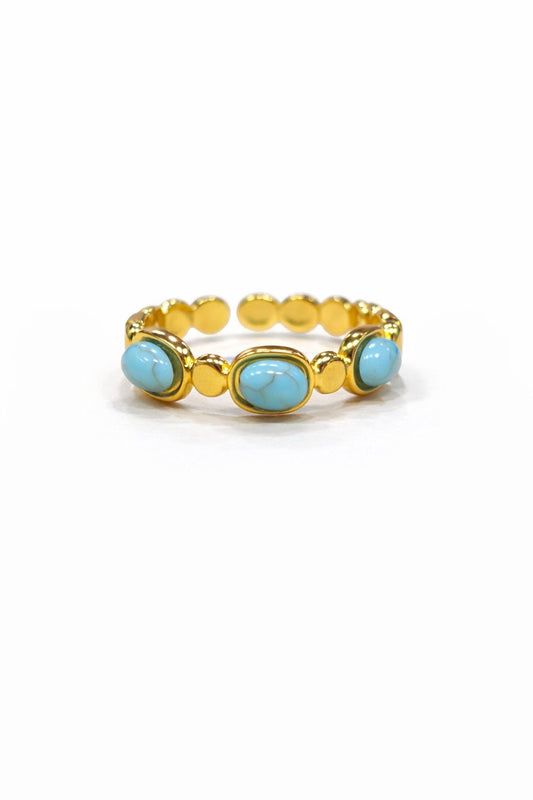 Anello in Acciaio Dorato con Pietra Naturale
