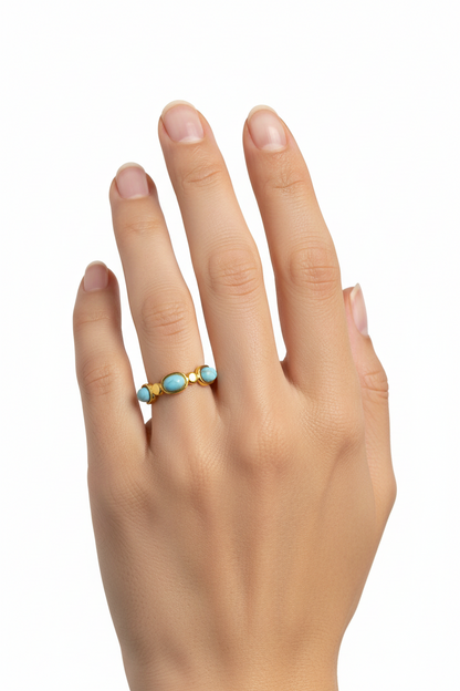 Anello in Acciaio Dorato con Pietra Naturale