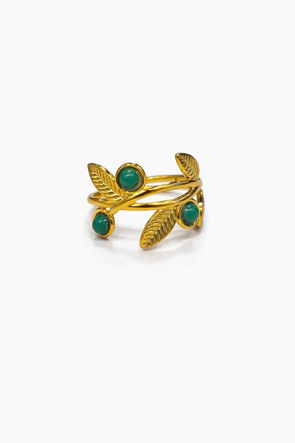 Anello in Acciaio Dorato con Pietra Naturale