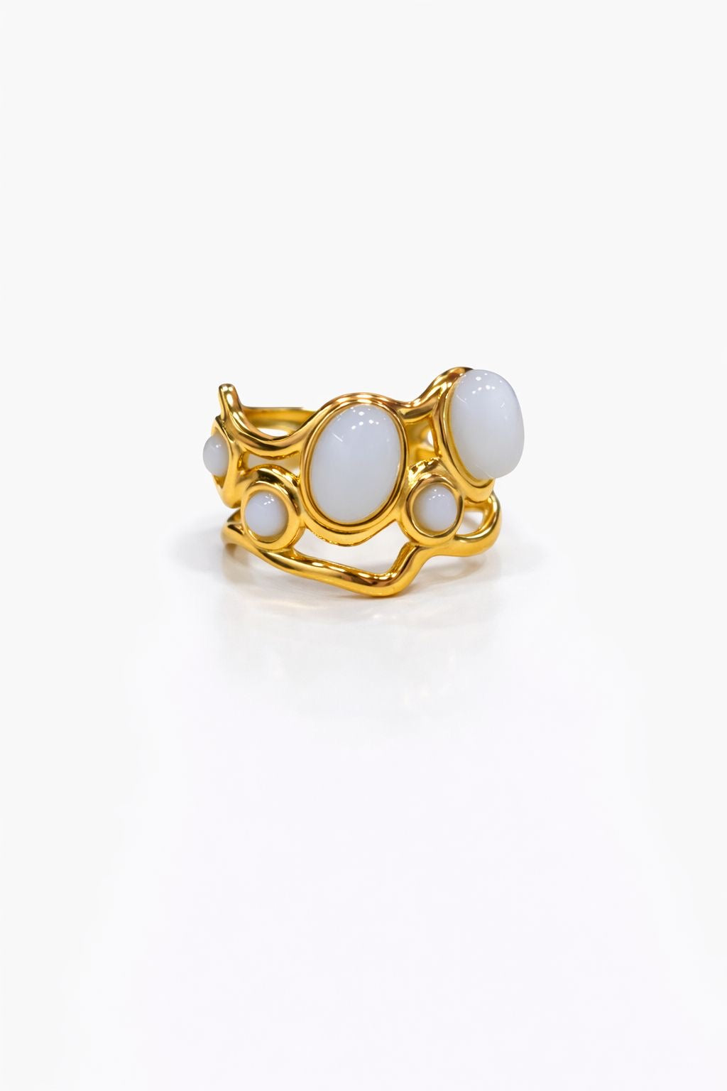 Anello in Acciaio Dorato con Pietra Naturale