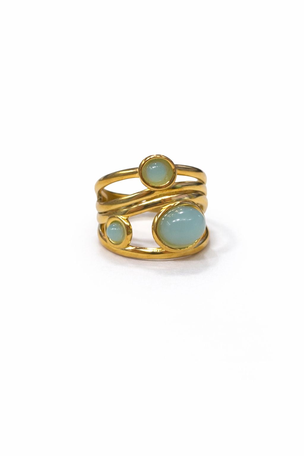 Anello in Acciaio Dorato con Pietra Naturale