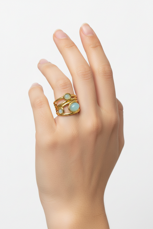 Anello in Acciaio Dorato con Pietra Naturale