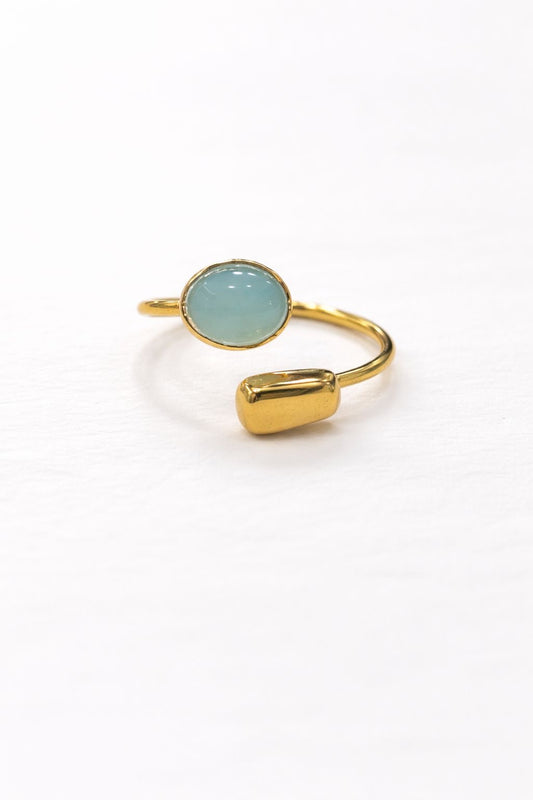 Anello in Acciaio Dorato con Pietra Naturale