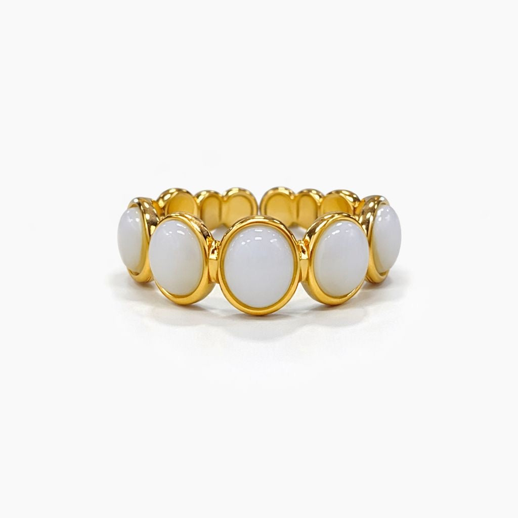 Anello in Acciaio Dorato con Pietra Naturale