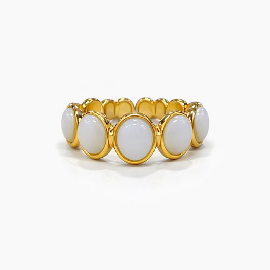 Anello in Acciaio Dorato con Pietra Naturale
