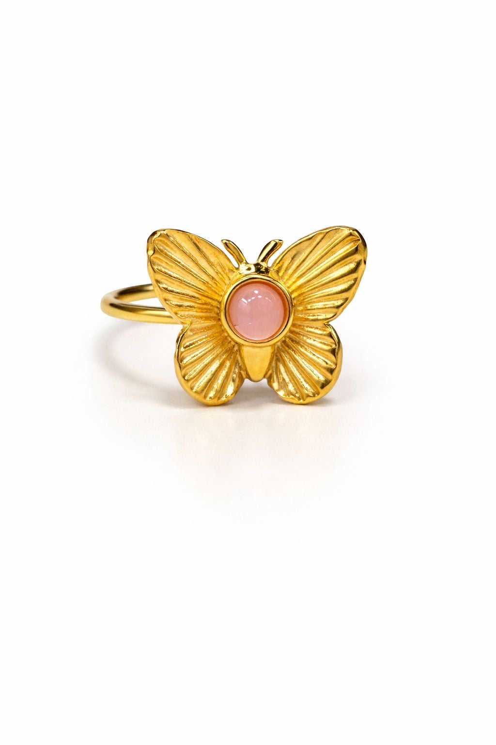 Anello in Acciaio Dorato con Pietra Naturale