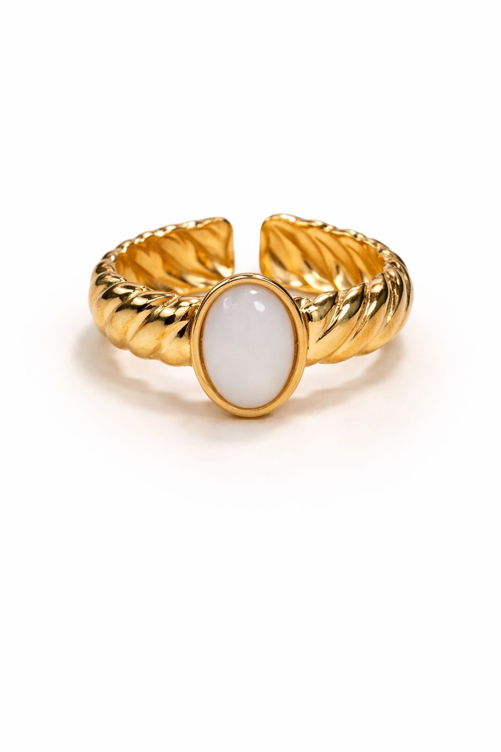 Anello in Acciaio Dorato con Pietra Naturale