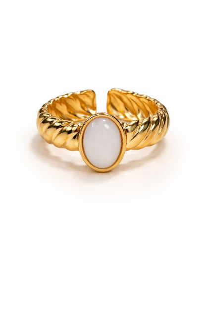Anello in Acciaio Dorato con Pietra Naturale