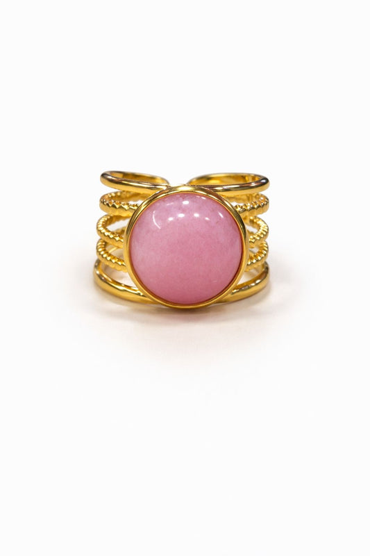 Anello in Acciaio Dorato con Pietra Naturale