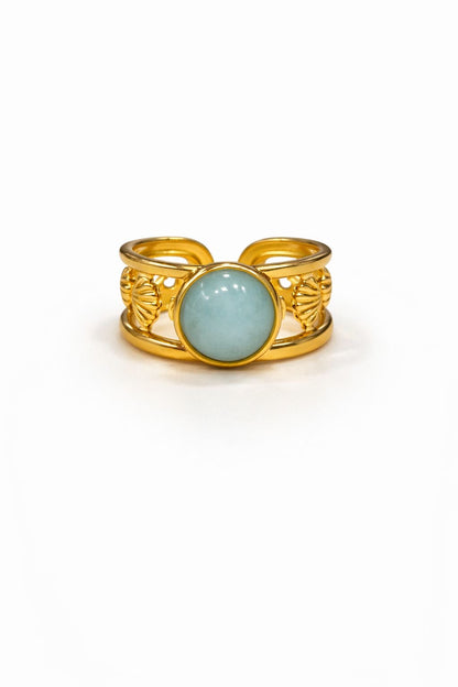 Anello in Acciaio Dorato con Pietra Naturale