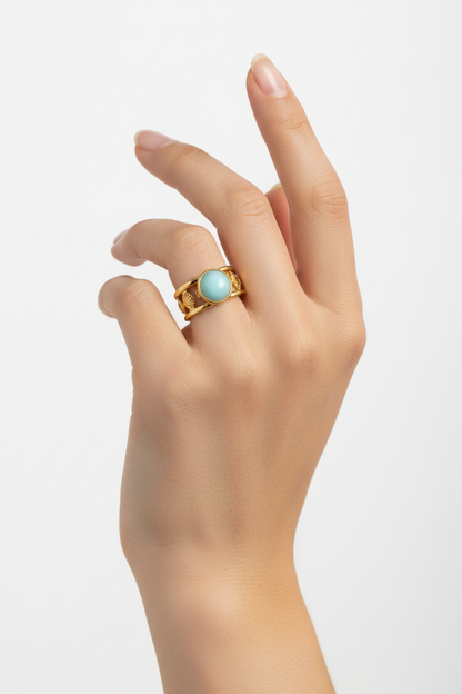 Anello in Acciaio Dorato con Pietra Naturale