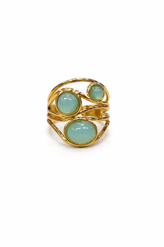 Anello in Acciaio Dorato con Pietra Naturale