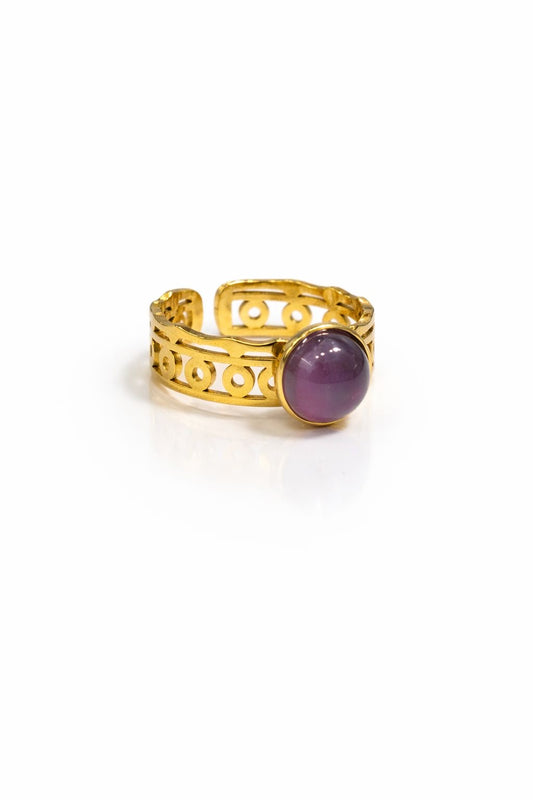 Anello in Acciaio Dorato con Pietra Naturale