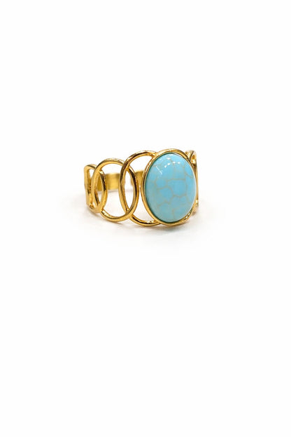 Anello in Acciaio Dorato con Pietra Naturale