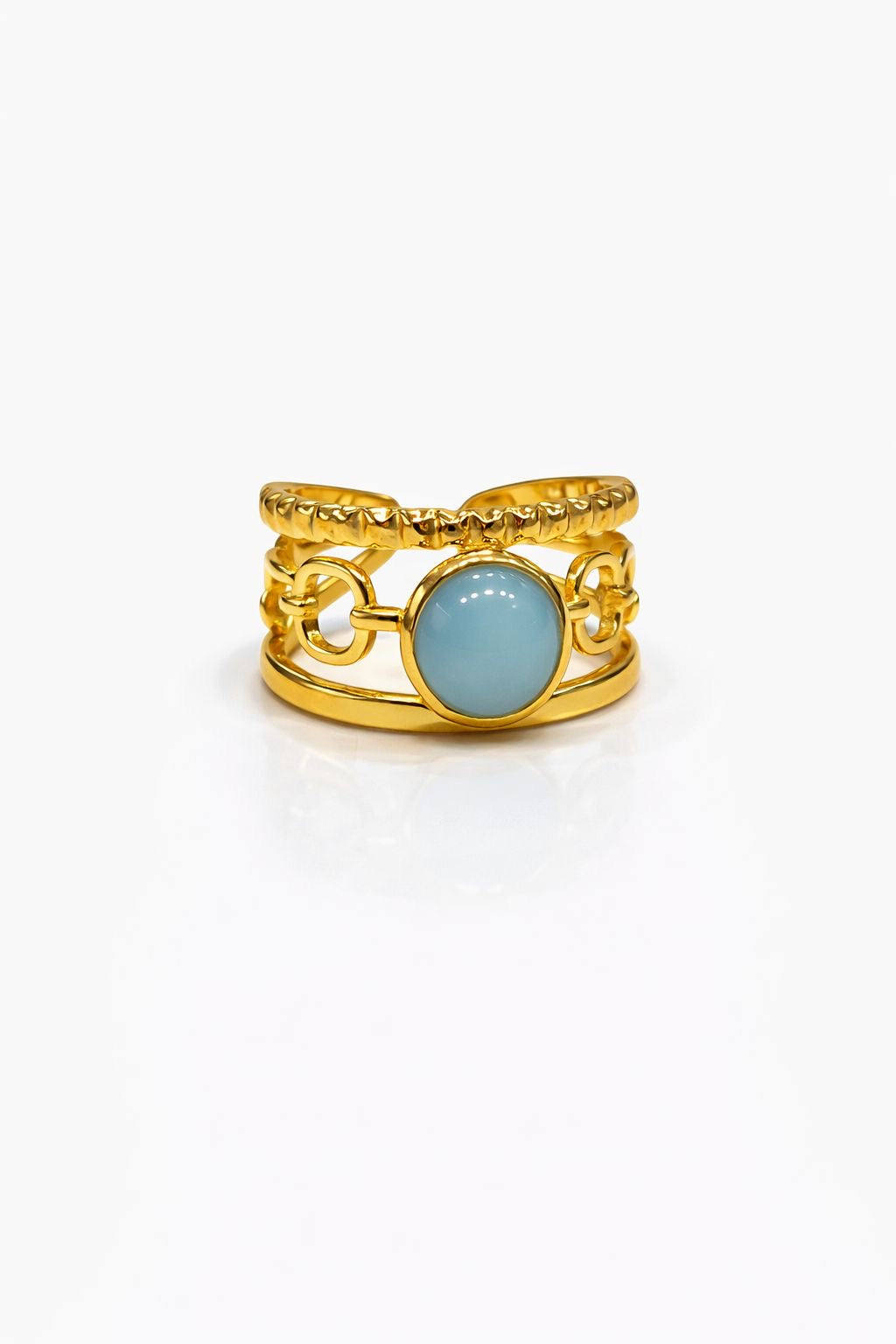 Anello in Acciaio Dorato con Pietra Naturale
