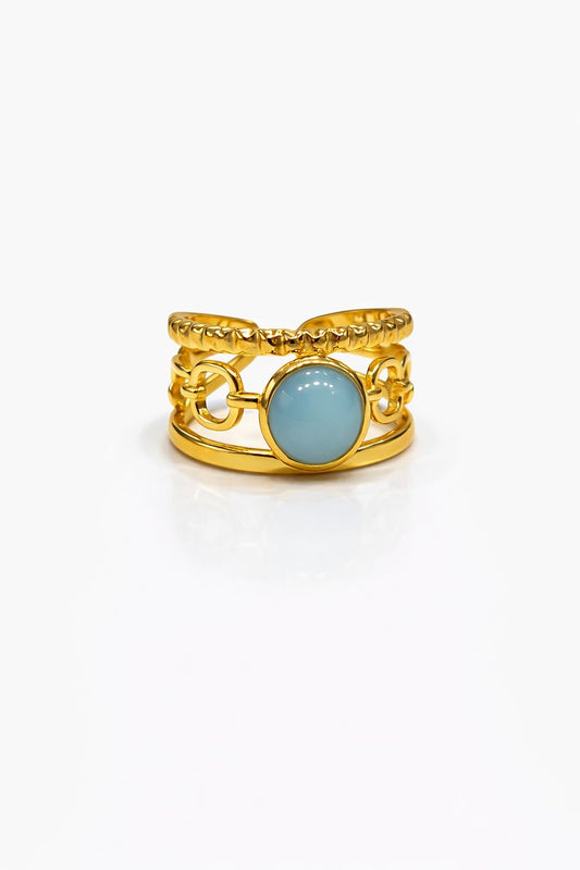 Anello in Acciaio Dorato con Pietra Naturale