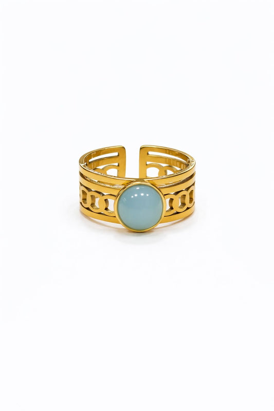 Anello in Acciaio Dorato con Pietra Naturale